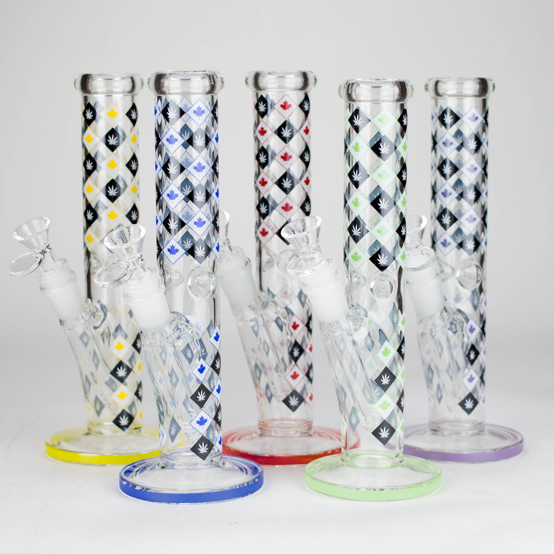 10" Color accented Staight Tube Glass Bong With Maple Leaf Design_0